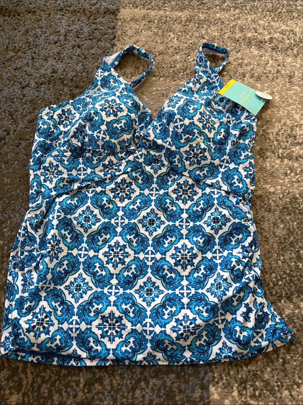 Blue Tile-Print One-Piece Swimsuit